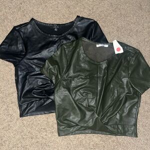 Black and Green Faux Leather Crop Tops